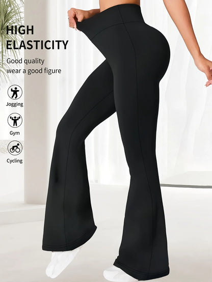 1 high waisted solid color spring/summer thin flared pants, slim fit and shaping, women's casual wear, women's clothing
