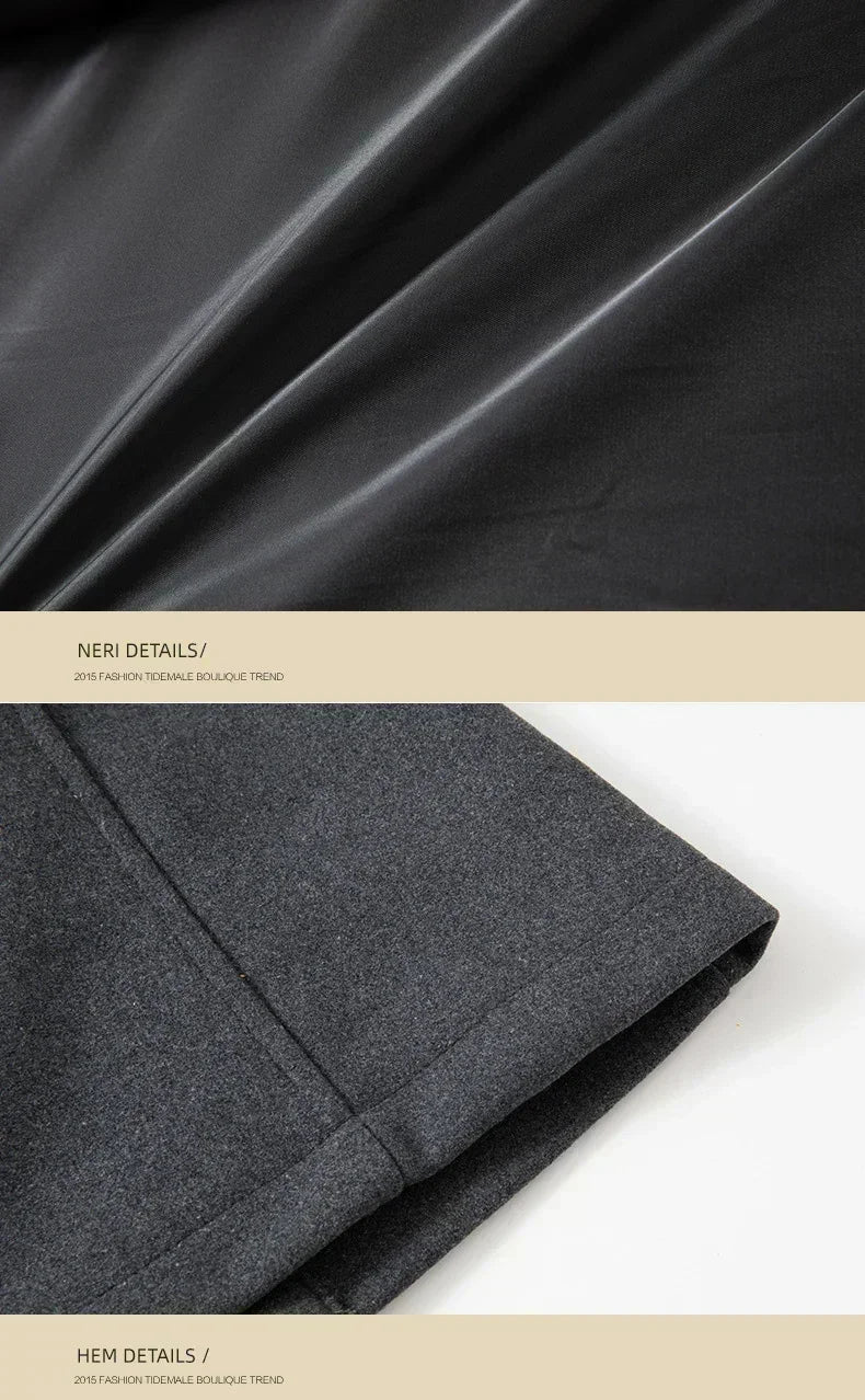 Men Fashion Autumn Winter Wool Trench Coats Fashion Middle Long Jacket Male Double Collar Zipper Coat Windbreak Woolen Overcoat