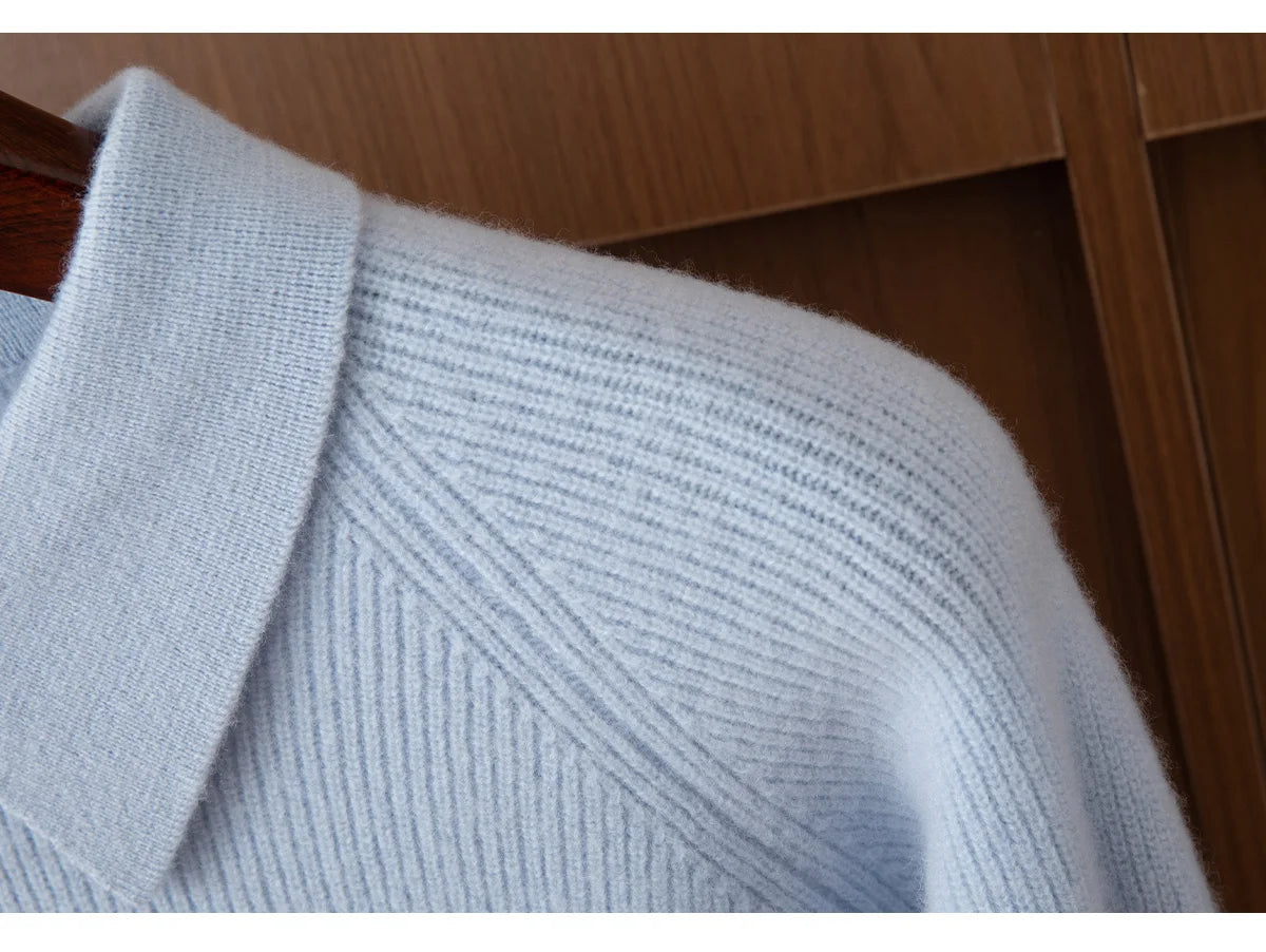 Luxury 100% Merino Wool Sweater for Men Half Zipper Polo Collar Pullover Autumn Winter Cashmere Thick Knitwear Smart Casual Top