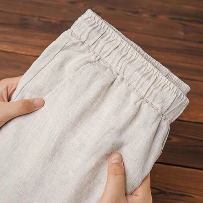Men's Linen Pants Solid Color Breathable Lightweight Streetwear Drawstring Cool Absorb Sweat Loose Beach Casual Ninth Pants