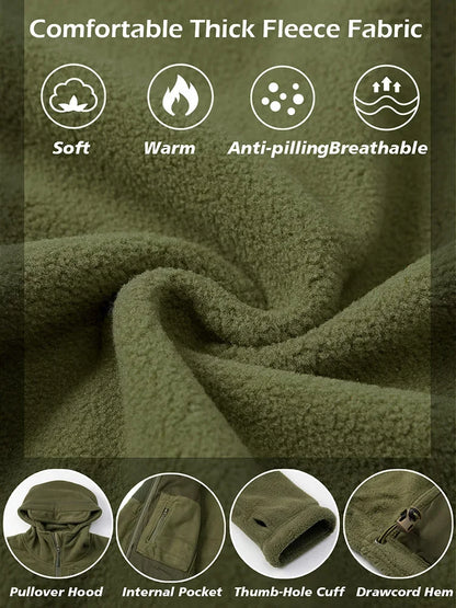 Men's Hunting Fleece Jacket Hiking Hunting Outdoor Fleece  Tactical Jacket Winter Warm Full Zip Military Hoodies Multi-Pockets