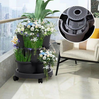 Stackable Planter Strawberry Vertical Stackable Tower Pot Gardening Planter With Removable Wheels For Succulents Flowers