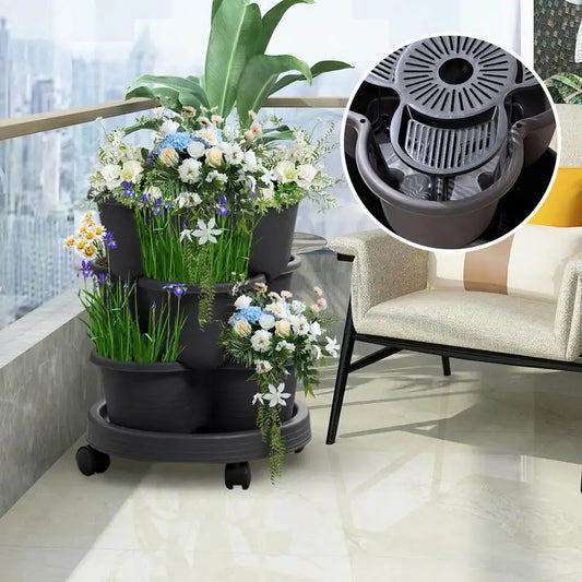 Stackable Planter Strawberry Vertical Stackable Tower Pot Gardening Planter With Removable Wheels For Succulents Flowers