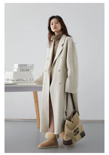 CHIC VEN Women Long Double-sided Woolen Coats Retro Loose Female Overcoat Double Breasted Ladies Windbreak Autumn Winter 2025