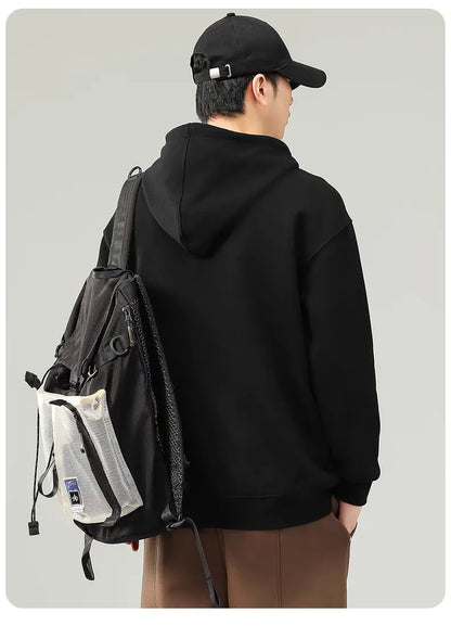 470G-570G HeavyWeight Cotton New Autumn Casual Men's Top Solid Color Loose Pullover Hoodies Sweatshirt Long-Sleeve Men Clothing