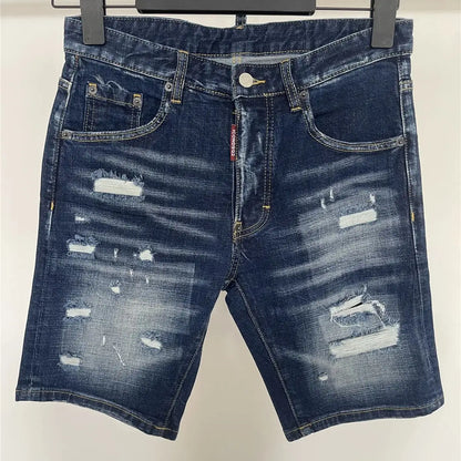Spring and Summer New Jeans Trendy Men's Washed Letter Printed Slim-fit Micro-elastic Casual Denim Shorts