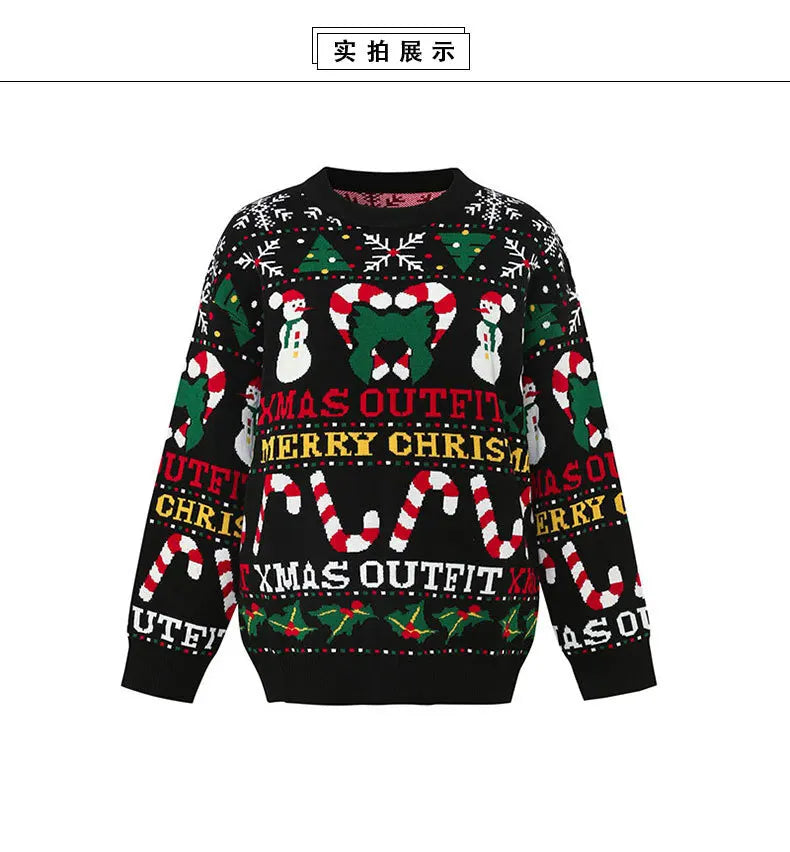 Plus Size Ugly Christmas Sweater | Cartoon Print Skin-Friendly Knitwear | Oversized Pullover for Women & Men