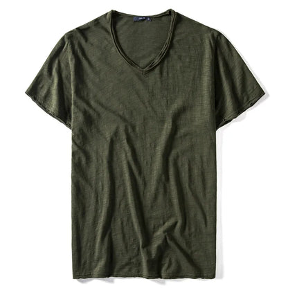2021 New Summer V-neck T-shirt Men 100% Combed Cotton Solid Short Sleeve T Shirt Men Fitness Undershirt Male Tops Tees