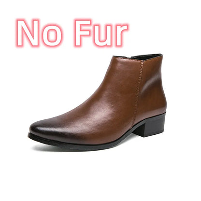 Genuine Leather Side Zipper Male Shoes High Quality Winter Men  Boots Stylish Male Shoes High Heels Mens Chelsea Boots