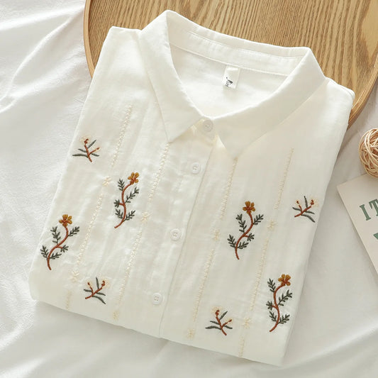 Women's clothing summer 2025 novelty short sleeve lapel white embroidery shirts and blouses stylish stylish women's blouse