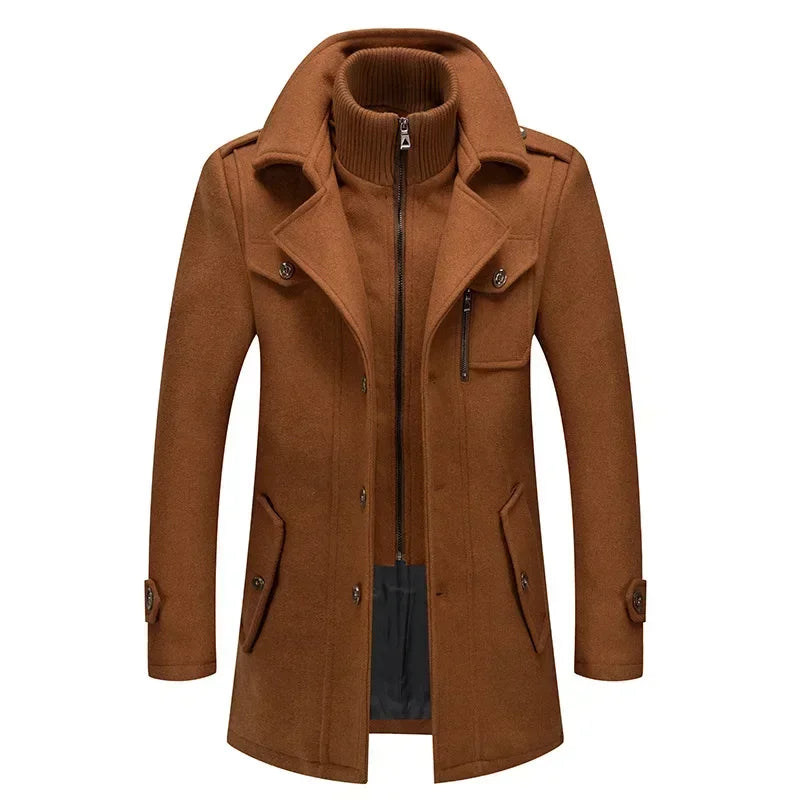 Men Fashion Autumn Winter Wool Trench Coats Fashion Middle Long Jacket Male Double Collar Zipper Coat Windbreak Woolen Overcoat