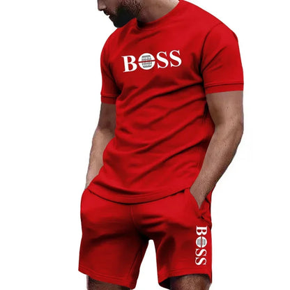 Men's two-piece sportswear short sleeved T-shirt and pants running and fitness sportswear big discount summer 2025