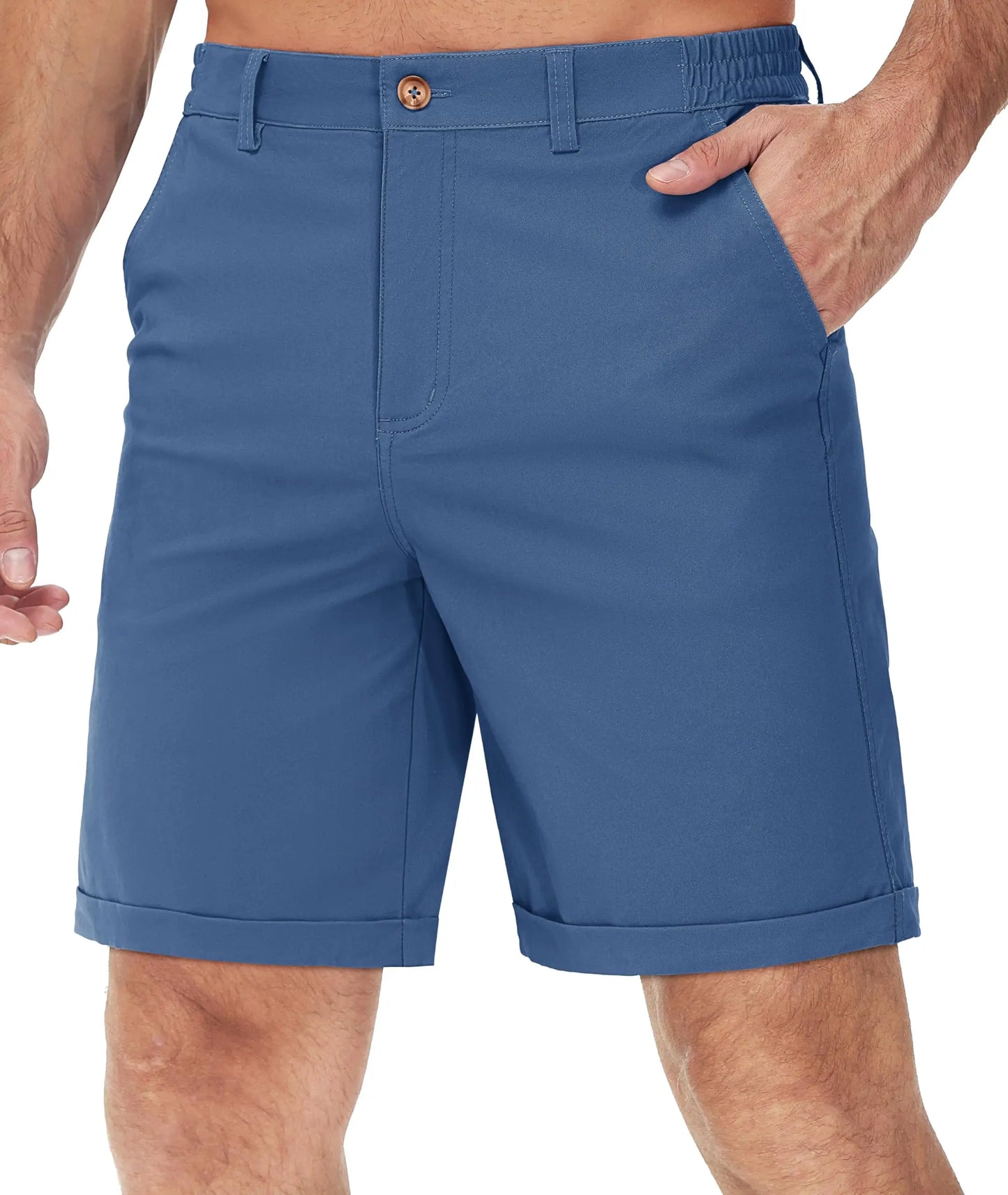 Summer Casual Shorts Mens Fit 7 Cotton Cargo Shorts Multi-pockets Rolled Leg Design Hiking Golf Shorts Streetwear Male