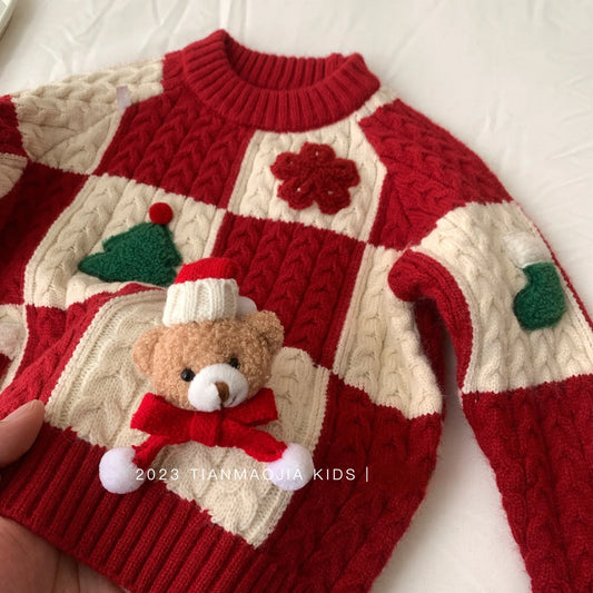 Girl's Thick Warm Knit Christmas Sweater Woolen Autumn Winter Top for Children Kids Baby Infants