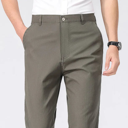 2025 Mens Cotton Trousers Man Business Casual Pants Office Black Chino Pants Khaki Grey Navy Trousers 29-40