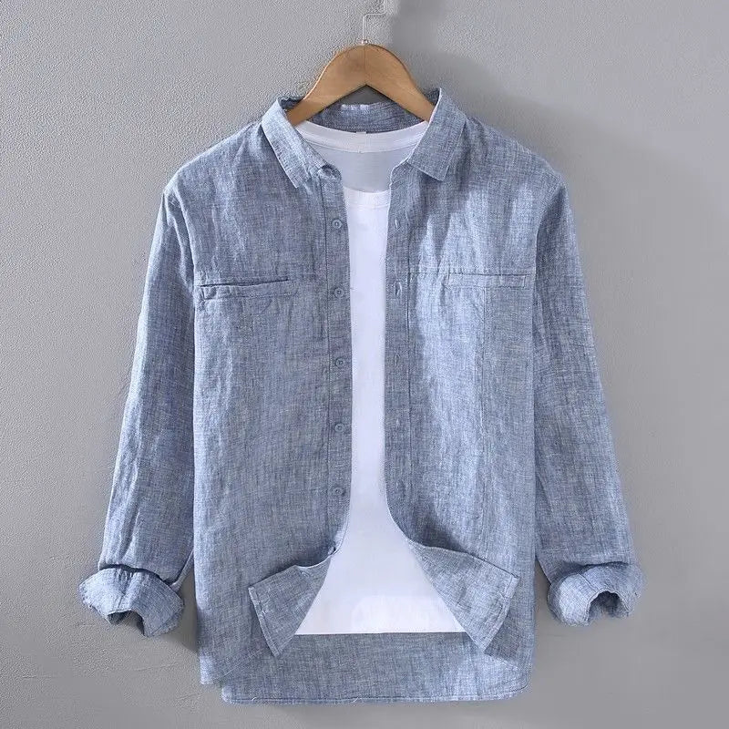 Men Long-sleeved Shirt Casual Simple Cardigan 2025 Spring and Autumn New Solid Color Versatile Trendy Top
