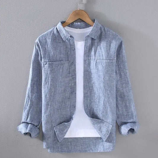 Men Long-sleeved Shirt Casual Simple Cardigan 2025 Spring and Autumn New Solid Color Versatile Trendy Top