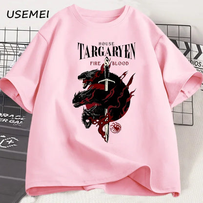 House Targaryen T Shirt Fire and Blood T-Shirt GOT Men Tshirt Cotton Fashion Short Sleeve Casual Printed Tee Shirt Streetwear