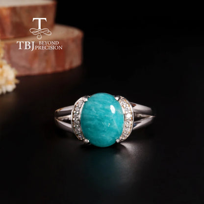 Natural Amazonite Ring Oval Design 925 Sterling Silver Elegant Romantic Fine Jewelry for Women Banquet Wear