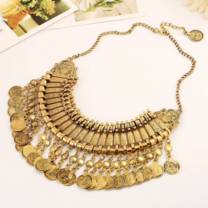 Gypsy Bohemia Metal Coin Tassel Statement Choker Necklace Women Boho Afghan Turkish Ethnic Tribal Jewelry