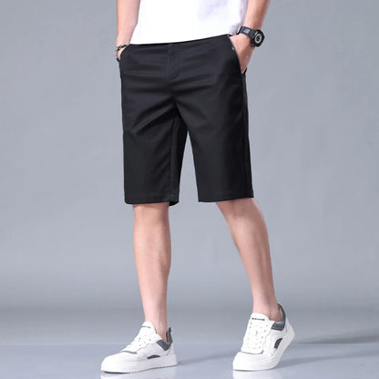 Summer Thin Men's Casual Shorts Solid Color Stretch Straight Fashion Short Casual Pants Male Ice Silk Cool Soft Midi Shorts