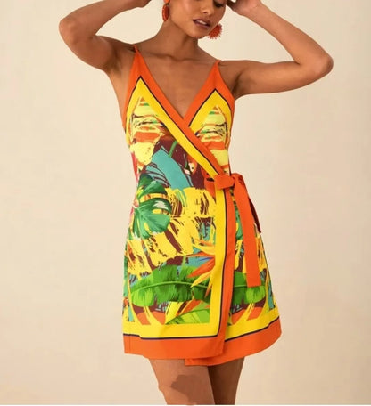 Summer Women's Floral Spaghetti Strap Beach Short Dress,Womens Dresses,Woman Clothing,Woman Clothes,Sundress,New In Dress 2025