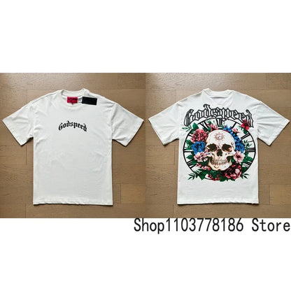 Classic White GOD SPEED T Shirts Letter Logo Seaside Holiday Scenery Print Godspeed Short Sleeve Unisex Tees Tops