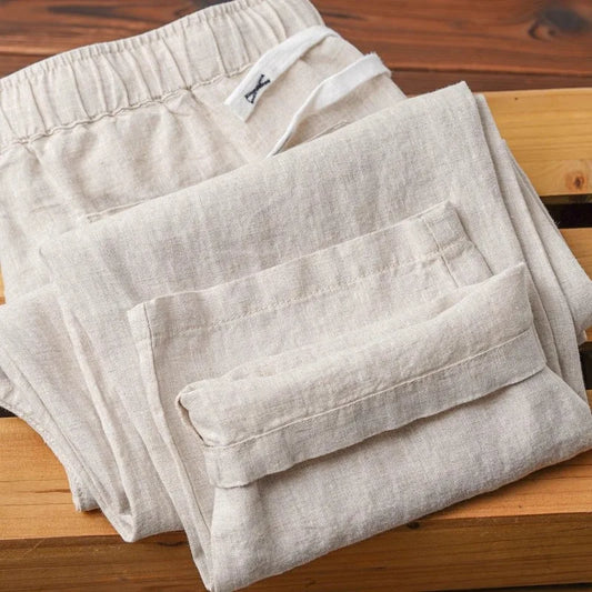 Men's Linen Pants Solid Color Breathable Lightweight Streetwear Drawstring Cool Absorb Sweat Loose Beach Casual Ninth Pants