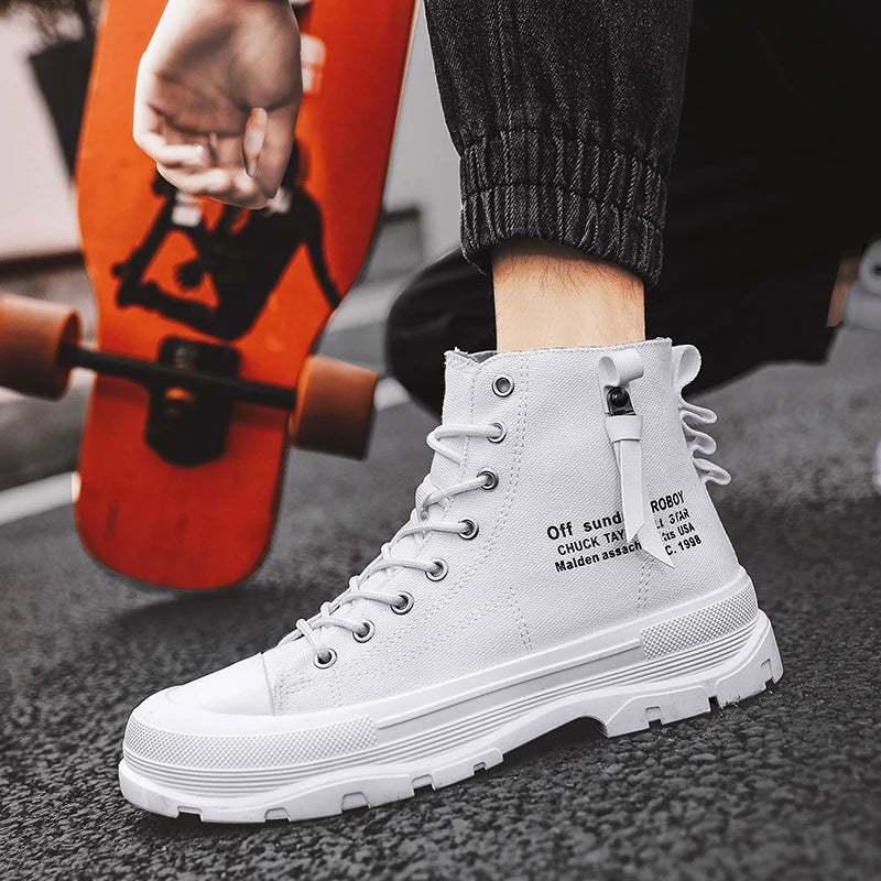 Men Casual High Top Sneakers Platform Skateboard Shoes Lace Up Ankle Boots Outdoor Comfortable Cool Canvas Shoes For Male 39-44