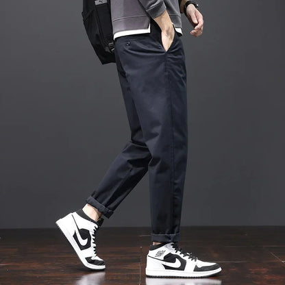 Stretched Casual Men Cotton Trousers Loose Pencil Chino Pants