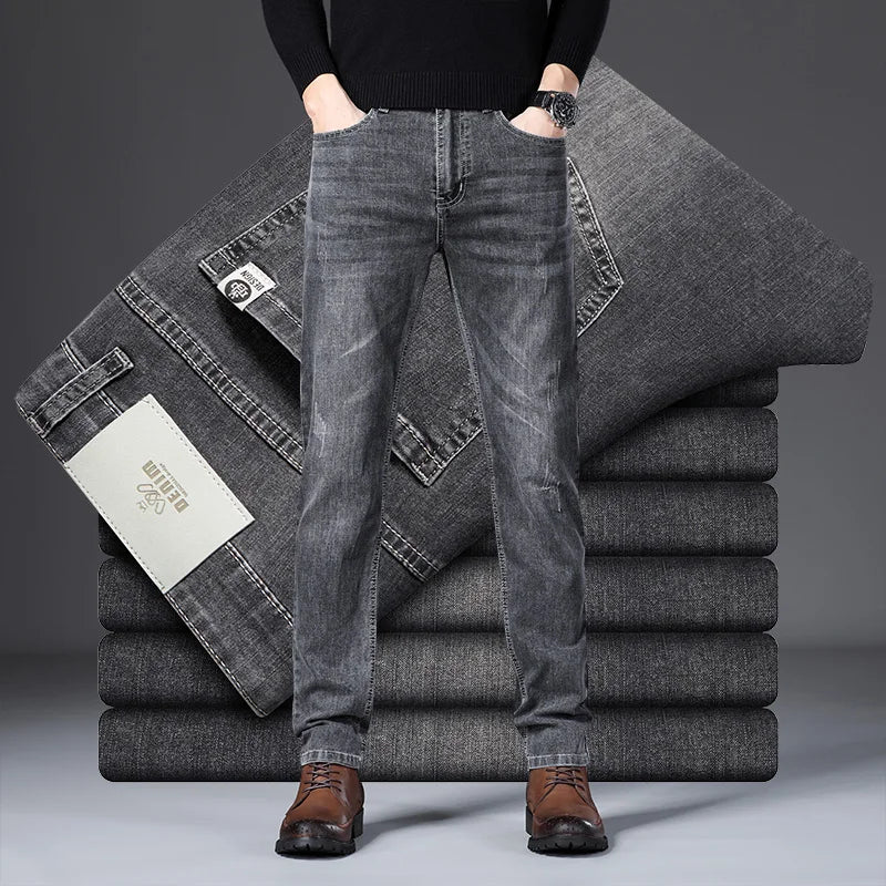 New Men's Classic Versatile Narrow Leg Denim Pants Office Work Chino Trousers Chic Vintage Streetwear Casual Hot Sale Jeans Male