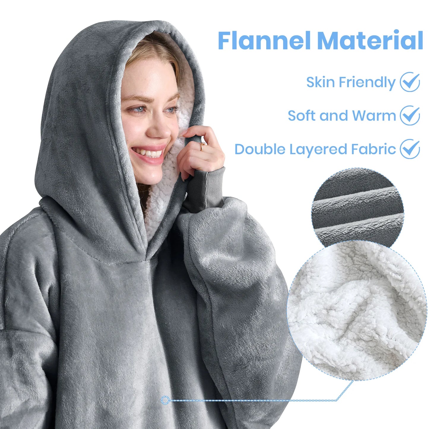 Good Nite Women Sherpa Fluffle Sweatshirt Blanket Lengthen Warm Cozy Oversized Wearable Pocket Blanket Hoodie for Adults