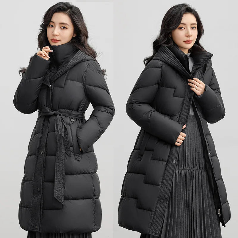 New Winter Parkas Thick Down Cotton Jacket Women Hooded Mid-Length Puffer padded coat