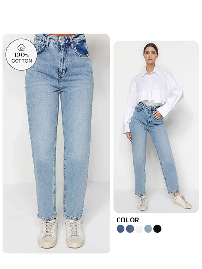 Women's 100% Cotton High Waist Turnip Jeans New Spring Autumn Pants Casual Trousers