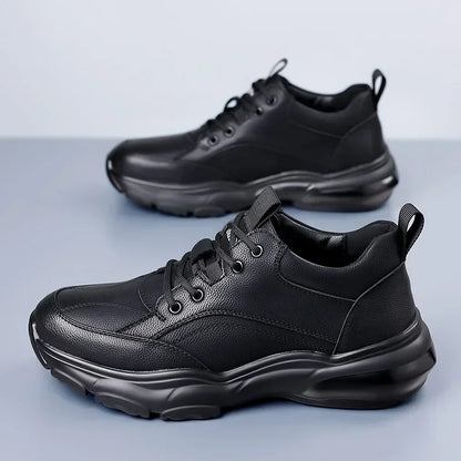 2025 New Designer Black Platform Sneakers for Men Fashion Casual Spring Autumn Soft Sole Cow Leather Shoes Man Zapatos De Hombre