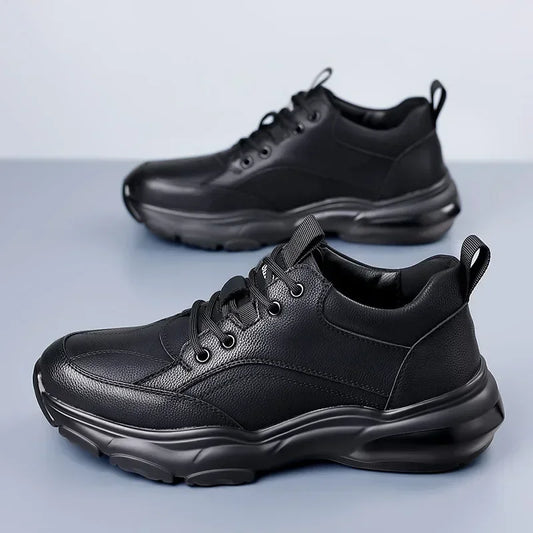 2025 New Designer Black Platform Sneakers for Men Fashion Casual Spring Autumn Soft Sole Cow Leather Shoes Man Zapatos De Hombre