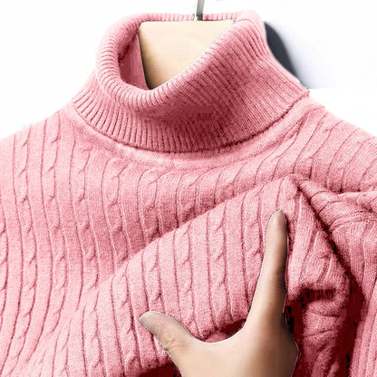 Autumn Men's Ribbed Turtleneck Sweater Warm Fitted Knitted Pullover Sweatesr Jacquard Striped Casual Long Sleeves Basic Top