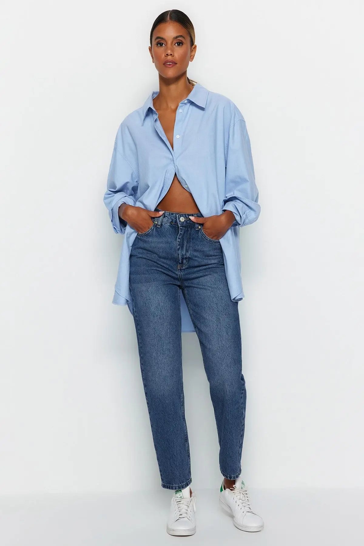 Women's 100% Cotton High Waist Turnip Jeans New Spring Autumn Pants Casual Trousers