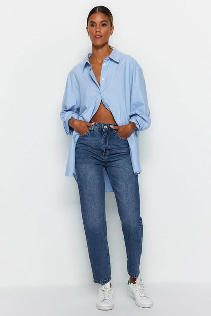 Women's 100% Cotton High Waist Turnip Jeans New Spring Autumn Pants Casual Trousers