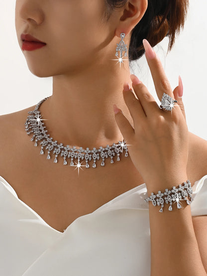 Luxury Platinum Plated Set 4-piece Fashion Jewelry Accessories Wedding Anniversary Gift