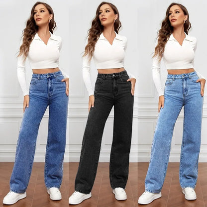 High Waist Slim Fit Straight Leg Jeans for Women 2025 New Cross-Border Straight-Leg Denim Slimming Long Jeans
