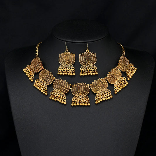 Afghan Vintage Tribal Gold Color Statement Collar Choker Indian Necklace Earring Sets Geometric Bell Tassel Coin Necklaces