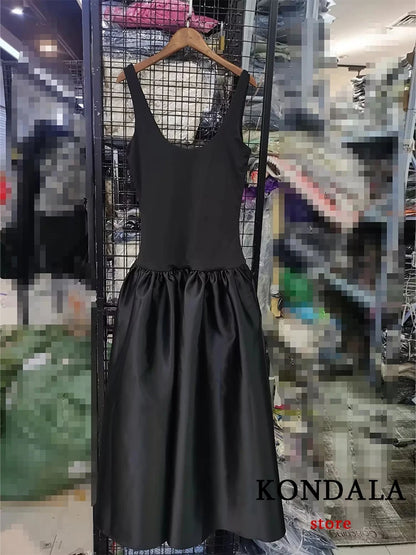 TRAFZA Vintage High Quality Black Patchwork Party Dress Women V Neck Ruffles Cami Chic Dress Fashion 2025 Evening Club Dress