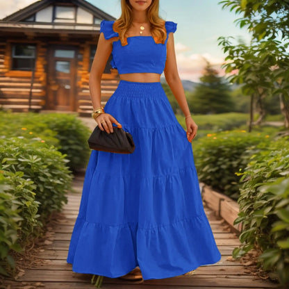 Y2k Two Piece Set Woman Clothing Spring/Summer New Elegant Sexy Collage Sleeveless Top and Longuette Skirt Suits Female 2Pcs Set