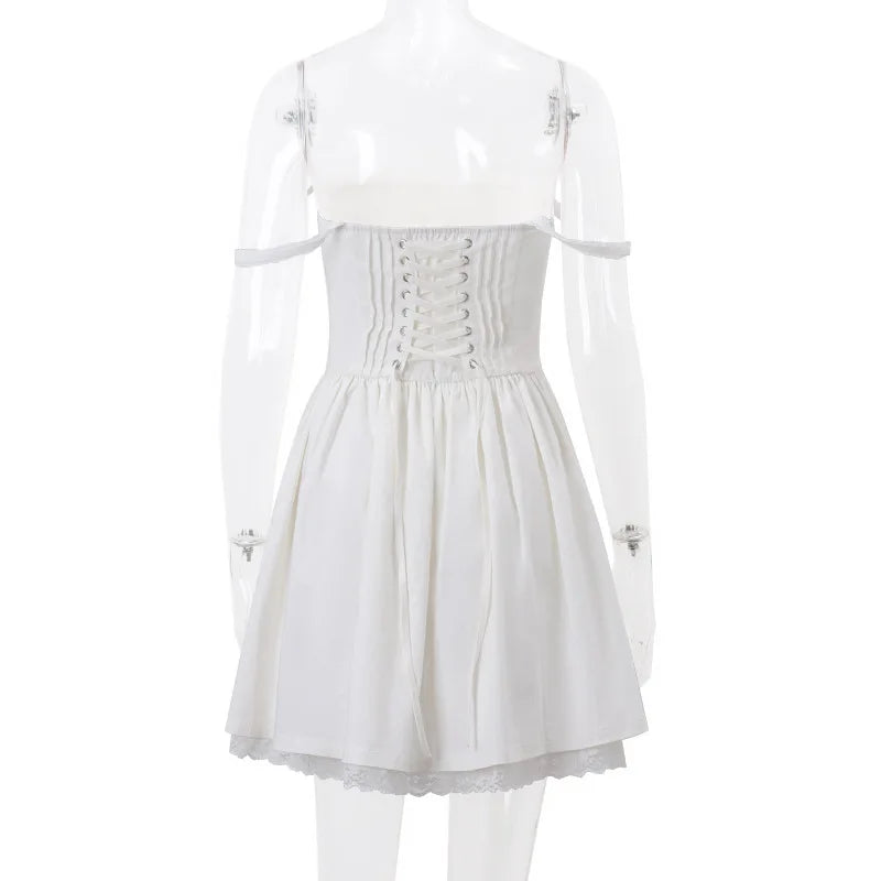 Sexy Lace Floral Corset Short Dress Women's Slip White Yellow Casual Bandage Dresses Female Clothing Party Birthday Summer 2025