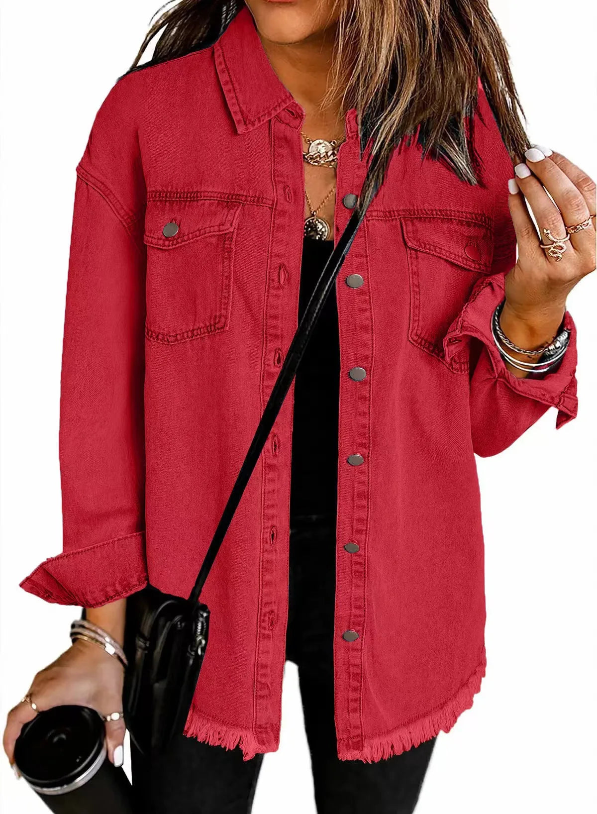 Women Denim Shirt Turn Down Collar  Streetwear Open Stitch Single Breasted Casual Loose Jackets