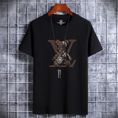Summer Men's Luxury Casual T-Shirt Retro Y2k Designer Short Sleeve Tees Male Vintage Cotton Trendy High Quality Bear Print Tops