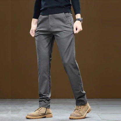 Threeproof Men's Pants Straight Fit Cotton Casual Trousers Male Elastic Waist Stretch Spring Antifouling Work Business Oil Proof