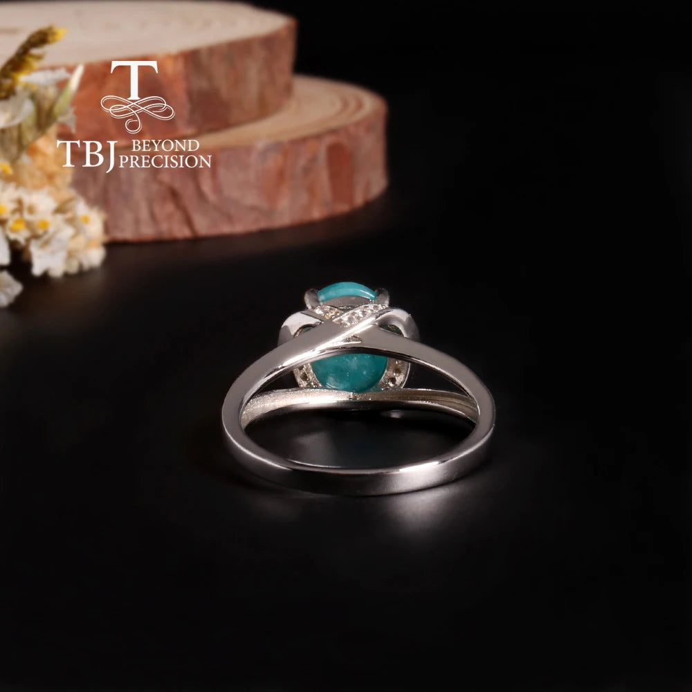 Natural Amazonite Ring Oval Design 925 Sterling Silver Elegant Romantic Fine Jewelry for Women Banquet Wear