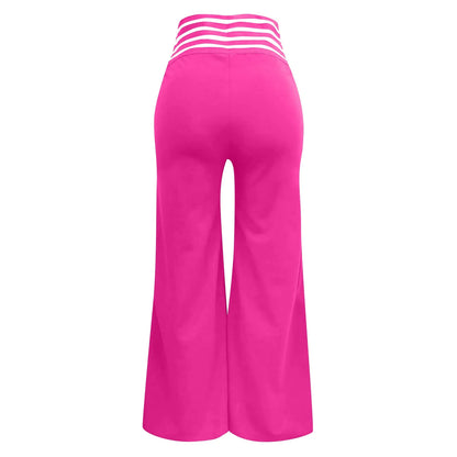 Summer Wide Leg Hollow Wide Waistband Long Pants Women High Waist Solid Color Wide Leg Flared Trousers Yoga Sport Gym Pants